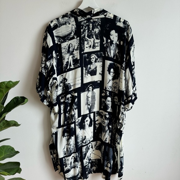 Black and White Graphic Kimono Luna May Belted 100% Rayon - Picture 4 of 7